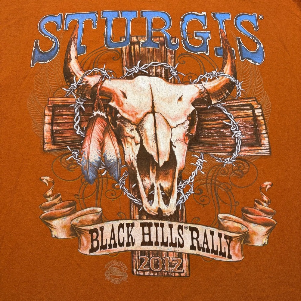 Sturgis Long Sleeve T-Shirt Mens XXL Orange Black Hills Rally 2012 Steer Skull - Picture 3 of 10